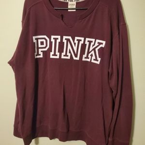 PINK college print crewneck sweater